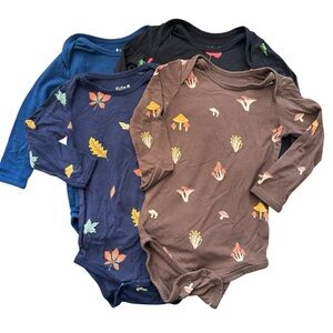 Kyte Baby Long-Sleeve Bodysuit 4Pc Set Poppy Mushroom Leaves Blue Size 12-18 Mo